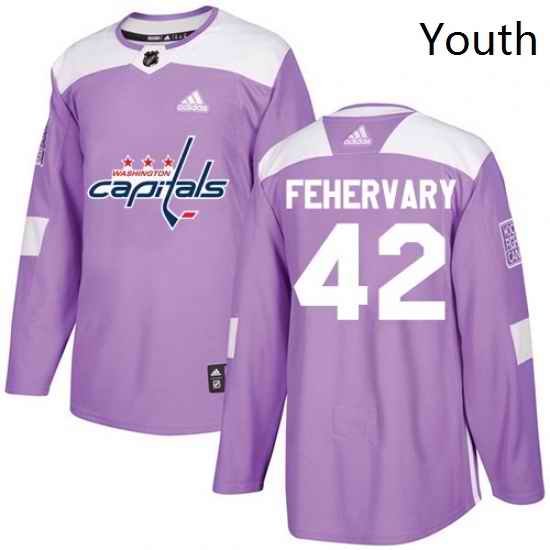 Youth Adidas Washington Capitals 42 Martin Fehervary Authentic Purple Fights Cancer Practice NHL Jersey